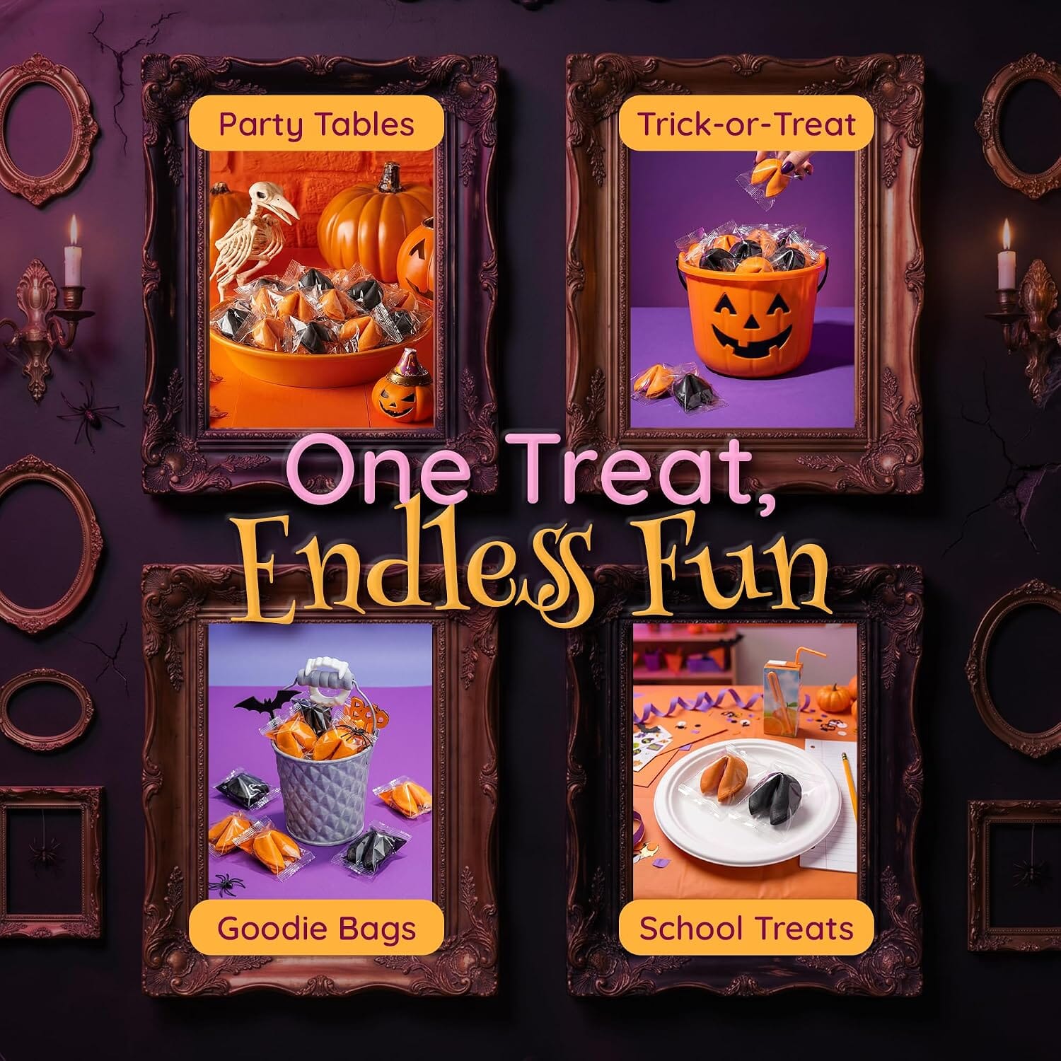 Snackathon Halloween Fortune Cookies, Individually Wrapped | Orange & Black Chinese Fortune Cookies, Sweet Vanilla Flavor, Halloween Party Ready, Fun for Trick-or-Treating & Fall Events Snackathon 