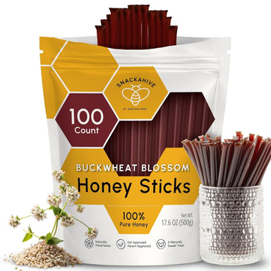 Snackathon Honey Sticks, Buckwheat Blossom Pure Honey, Made in USA Snackathon 100 Count 
