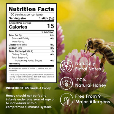 Snackathon Honey Sticks, Clover Blossom Pure Honey, 100 Count Bulk, Made in USA Snackathon Foods 