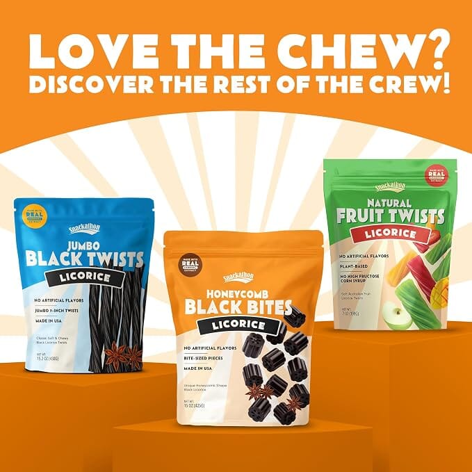 Snackathon Honeycomb Black Licorice Bites, Chewy Black Licorice Nibs Snackathon 