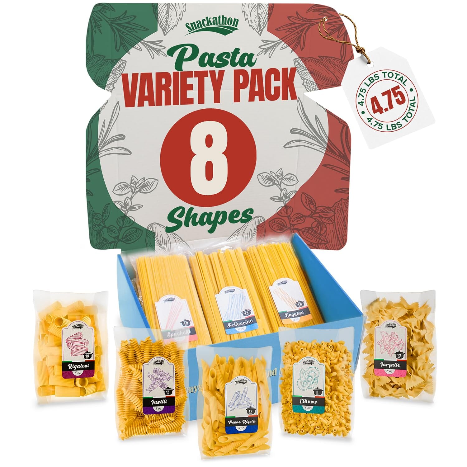 Snackathon Italian Pasta Assortment Box, Variety Shapes, Made in Italy, Gift-Ready for Home Chefs & Pasta Lovers Snackathon 