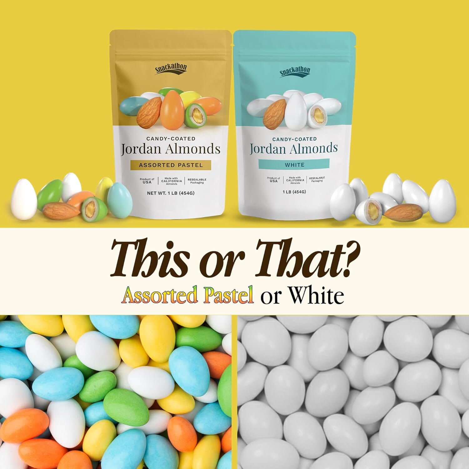 Snackathon Jordan Almonds, Assorted Pastel Candy-Coated Almonds, 1 LB Resealable Bag, Made in USA Snackathon 