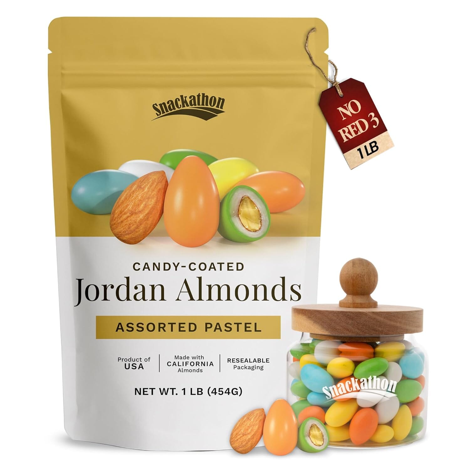 Snackathon Jordan Almonds, Assorted Pastel Candy-Coated Almonds, 1 LB Resealable Bag, Made in USA Snackathon 