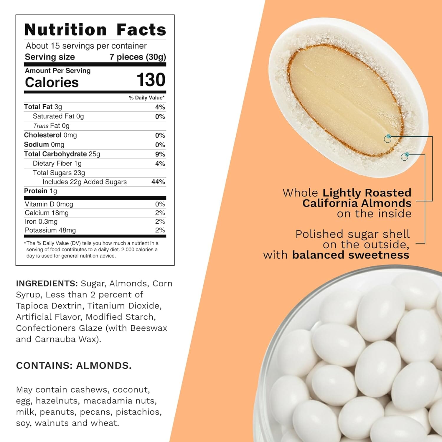 White Candyshell Snackathon Jordan Almonds , White Candy-Coated Almonds, 1 lb ...