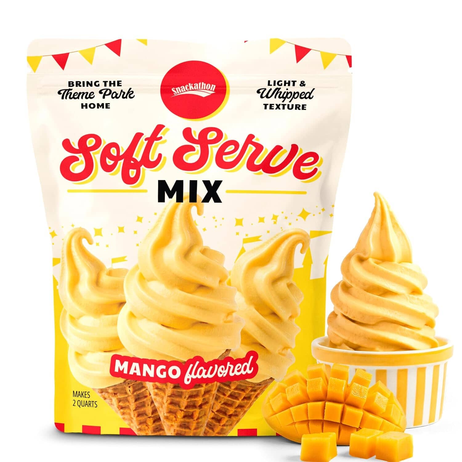 Snackathon Mango Soft Serve Mix, Dairy Free Powder, Fruity Soft Serve Ice Cream Mix for Ice Cream Maker, Soft Serve Machine, Whip-Style Frozen Treats, Gluten-Free, Made in USA Snackathon Mango 2 Quarts 