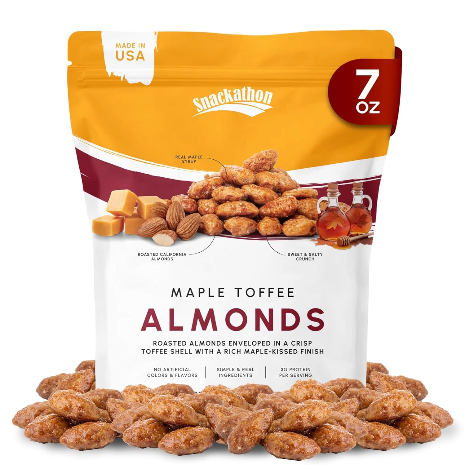 Snackathon Maple Toffee Almonds, Resealable Bag Snackathon 7 Ounce 