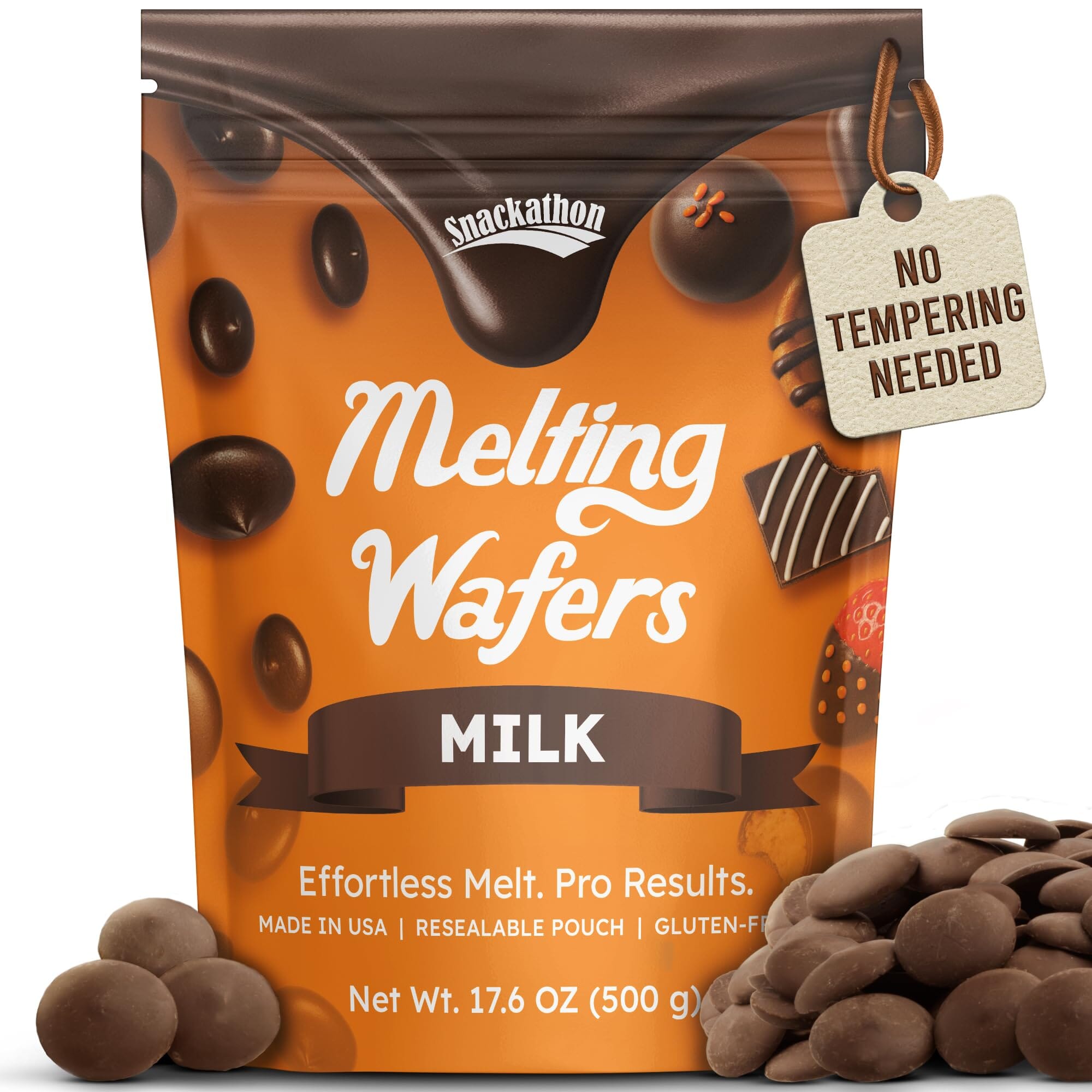 Snackathon Melting Wafers - Milk Compound Chocolate Coating, 17.6 OZ (Multiple Flavors) Snackathon Milk 