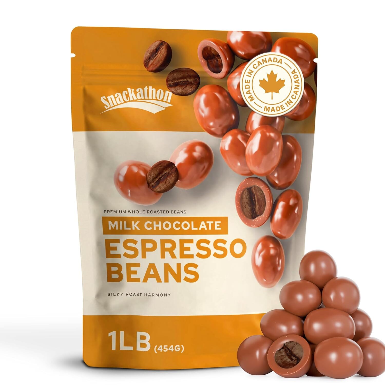 Snackathon Milk Chocolate Covered Espresso Beans, Resealable Bag Snackathon Foods 1 Pound 