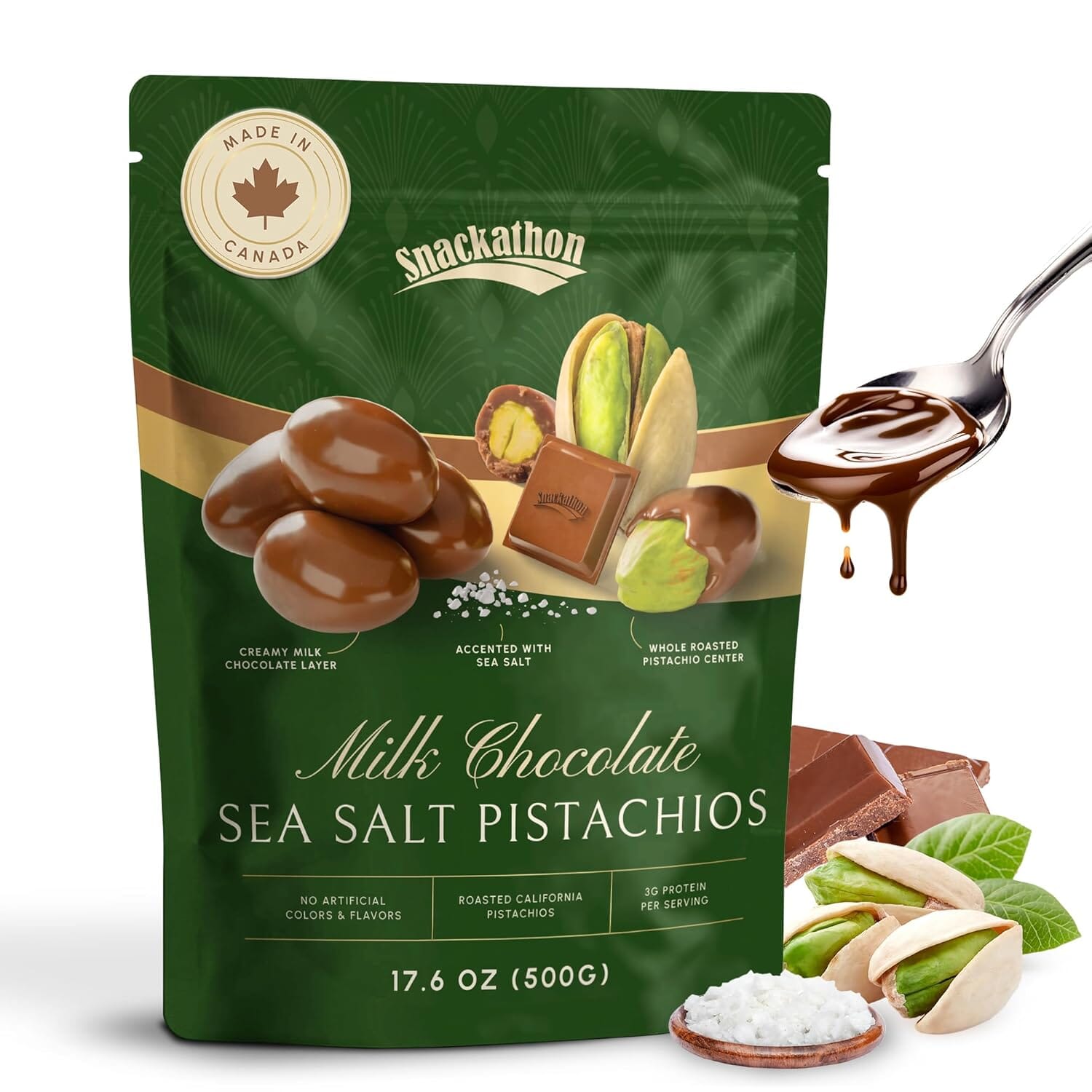 Snackathon Milk Chocolate Covered Pistachios with Sea Salt Snacks Snackathon Foods 