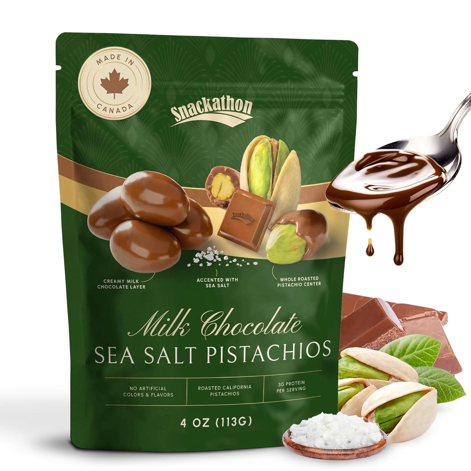 Snackathon Milk Chocolate Covered Pistachios with Sea Salt Snacks Snackathon Foods 4 Ounce 