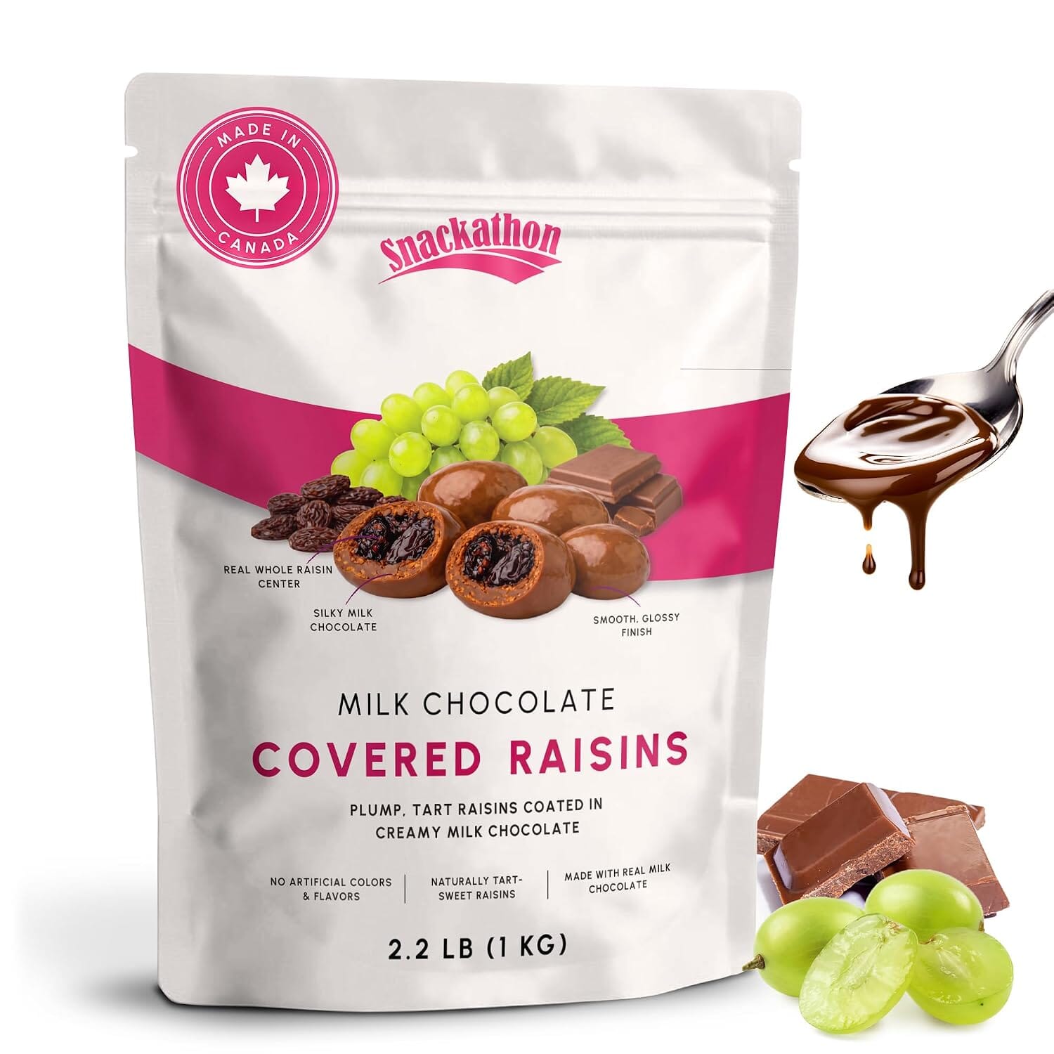 Snackathon Milk Chocolate Covered Raisins, Chewy Thompson Milk Chocolate Coated Raisins Snackathon Foods Milk Chocolate Raisins 2.2 Pound 