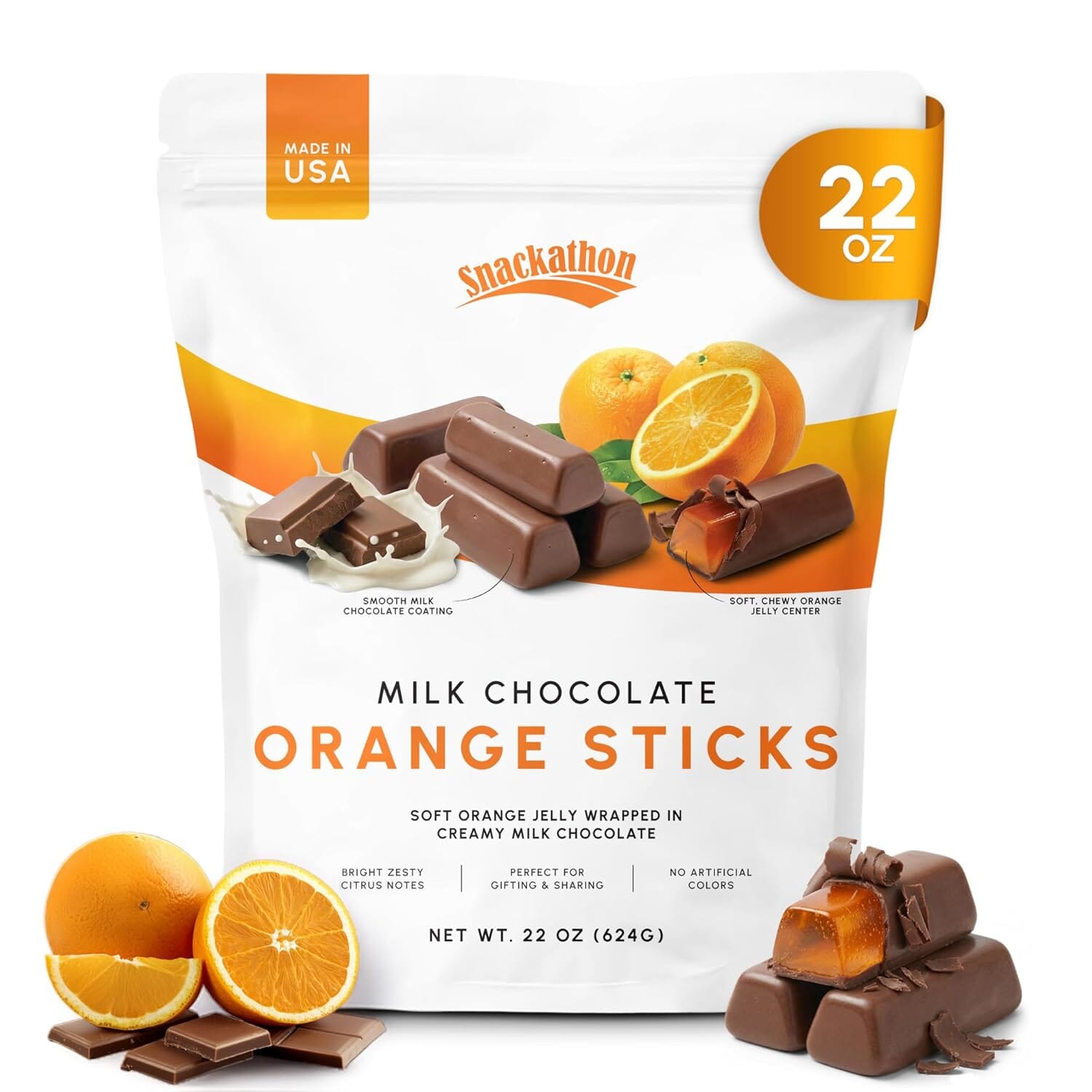 Snackathon Milk Chocolate Orange Sticks, Resealable Bag Snackathon 22 Ounce 