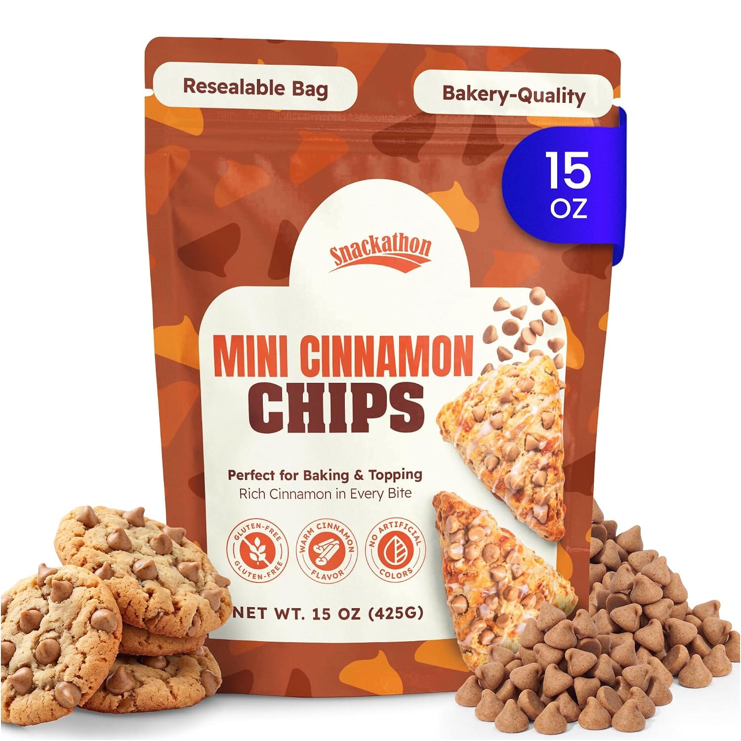 Snackathon Mini Cinnamon Chips, Baking Chips with Real Cinnamon Snackathon Mini Cinnamon 15 Ounce 