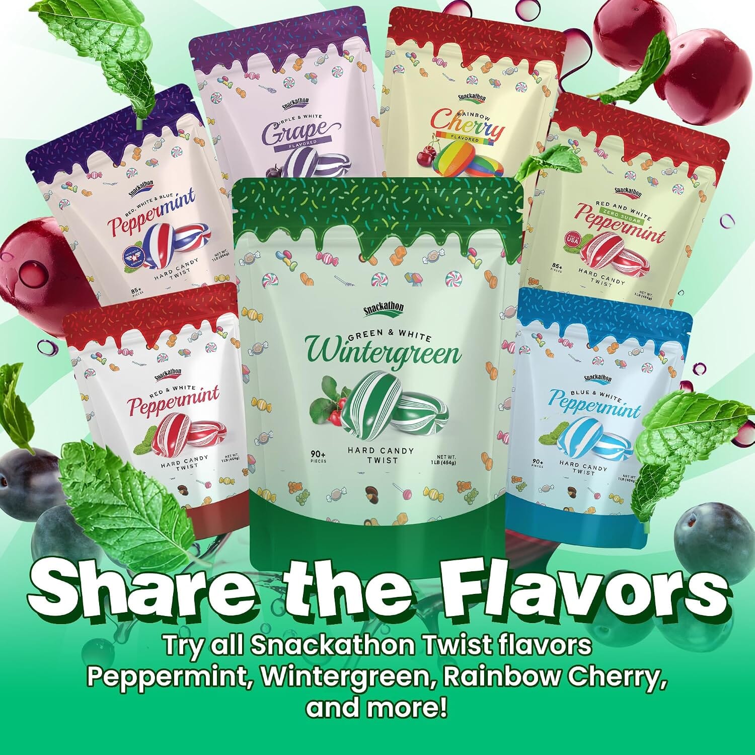 Snackathon Mint Twists Candy, Green & White, 1 Pound Snackathon 
