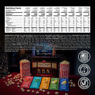 Snackathon Movie Night Popcorn Gift Set, 4 Gourmet Kernels & 5 Seasonings 16 pcs Movie Night Gift Basket, Non-GMO Gourmet Popcorn Varieties, Gift Kit for Family Date Night & Housewarming, Made in USA Snackathon 
