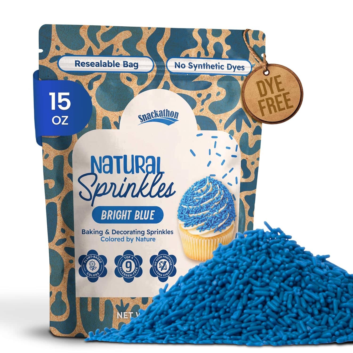 Snackathon Natural Dye-Free Blue Sprinkles for Baking & Decorating (Jimmies) Snackathon 15 Ounce 