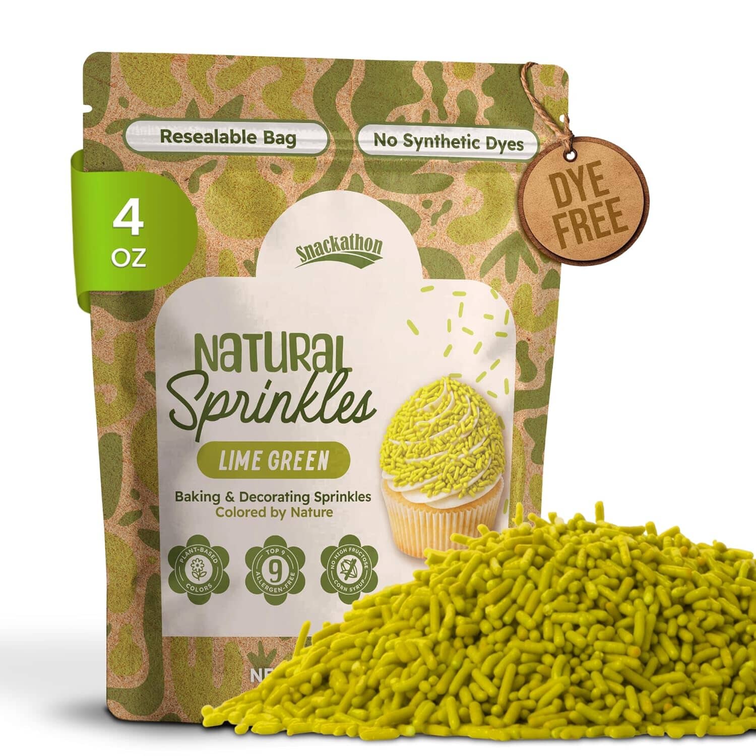 Snackathon Natural Dye-Free Green Sprinkles for Baking & Decorating (Jimmies) Snackathon 4 Ounce 