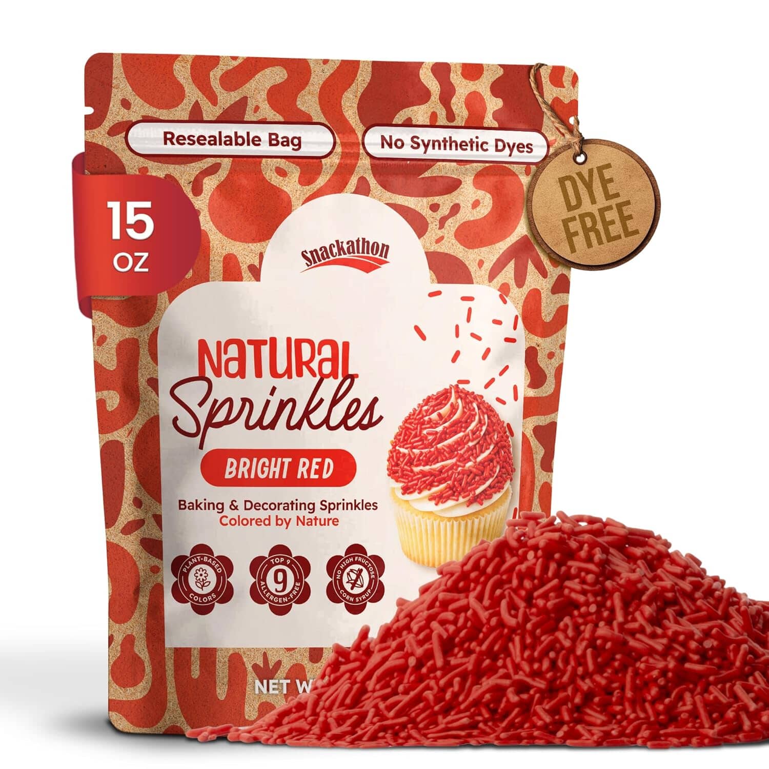Snackathon Natural Dye-Free Red Sprinkles for Baking & Decorating (Jimmies) Snackathon 15 Ounce 