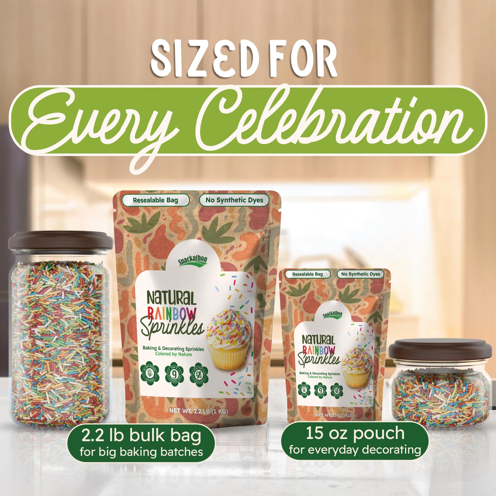 Snackathon Natural Sprinkles – Dye-Free Rainbow Jimmies, Various Sizes Snackathon 