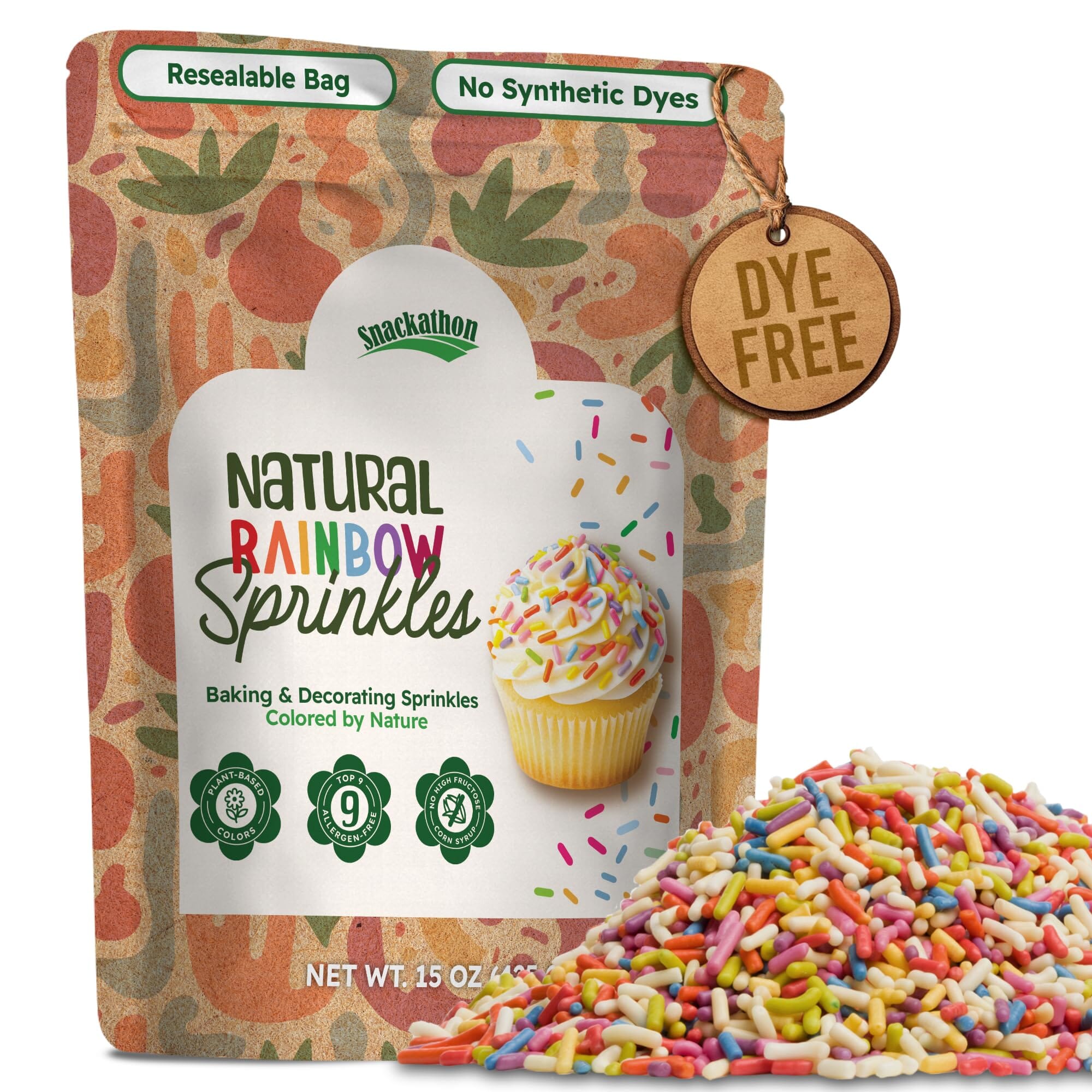 Snackathon Natural Sprinkles – Dye-Free Rainbow Jimmies, Various Sizes Snackathon 15 Ounce 