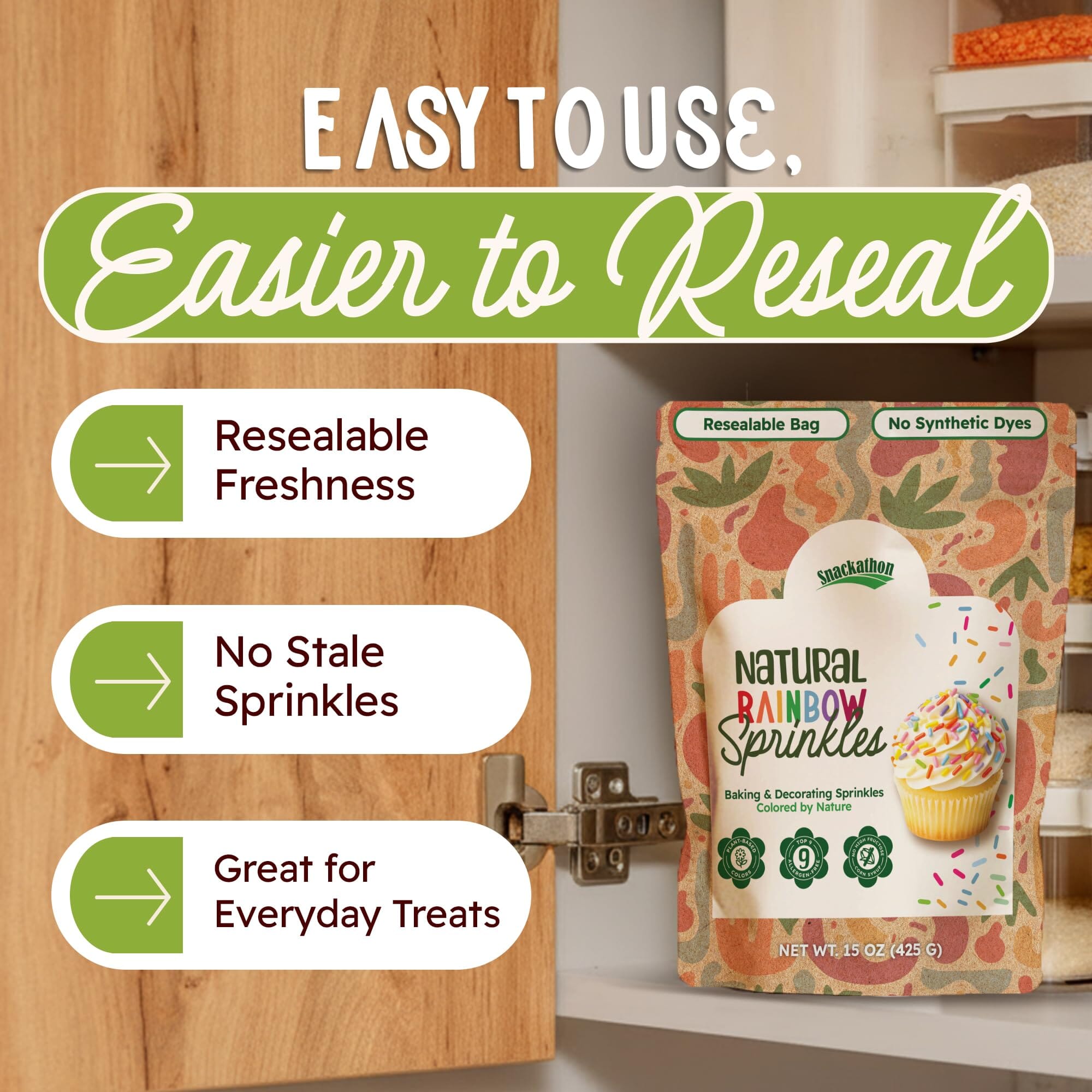 Snackathon Natural Sprinkles – Dye-Free Rainbow Jimmies, Various Sizes Snackathon 