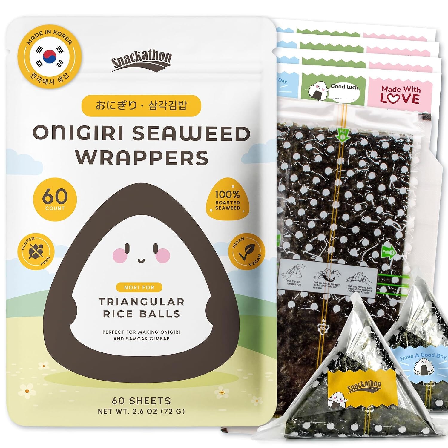 Snackathon Onigiri Seaweed Wrappers Includes Cute Sealing Stickers Snackathon Onigiri Wrappers 60 Sheets 