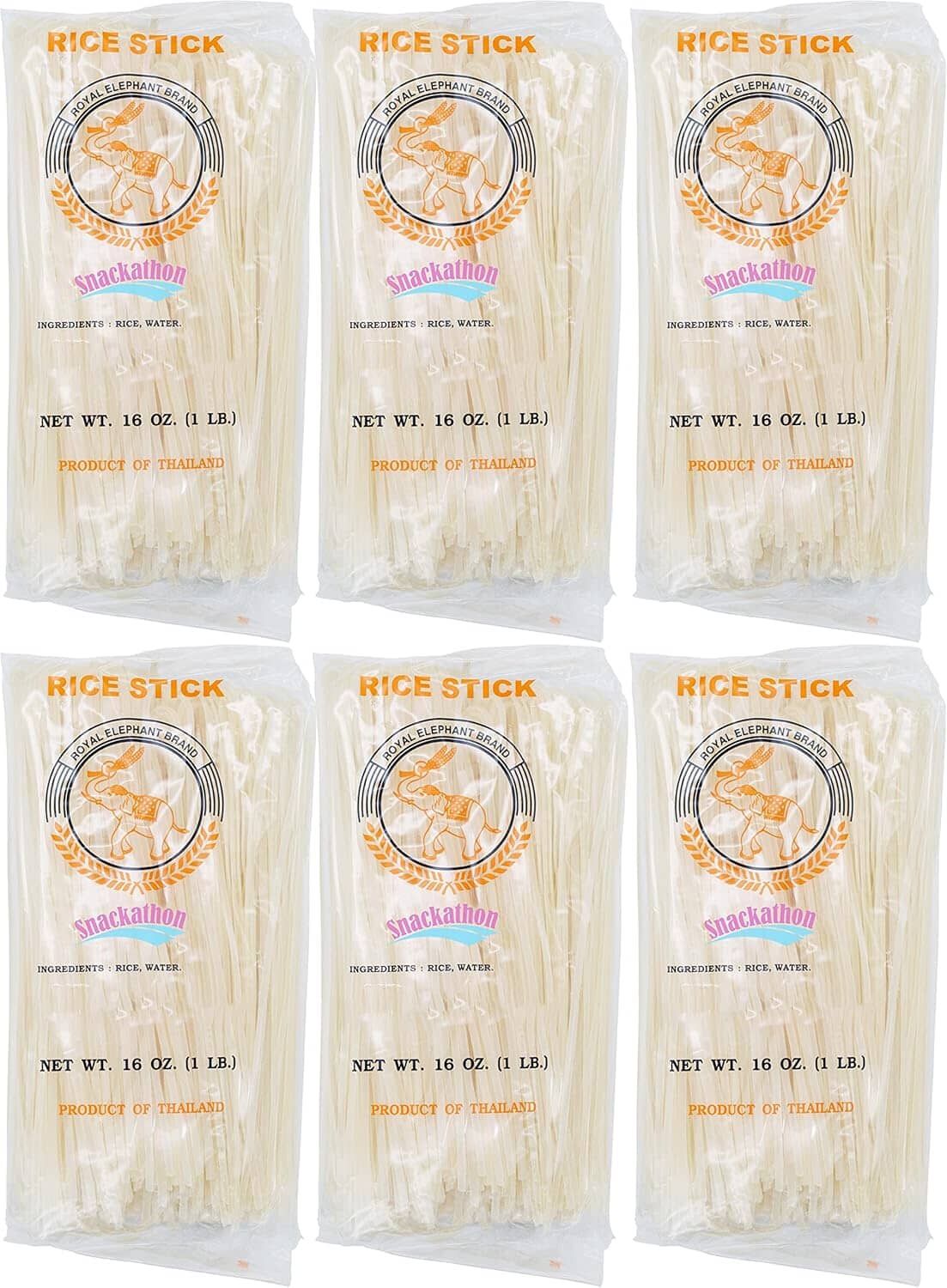 Snackathon Pad Thai Rice Stick Noodles, 16 Ounce Each Snackathon M-3mm | Pack of 6 