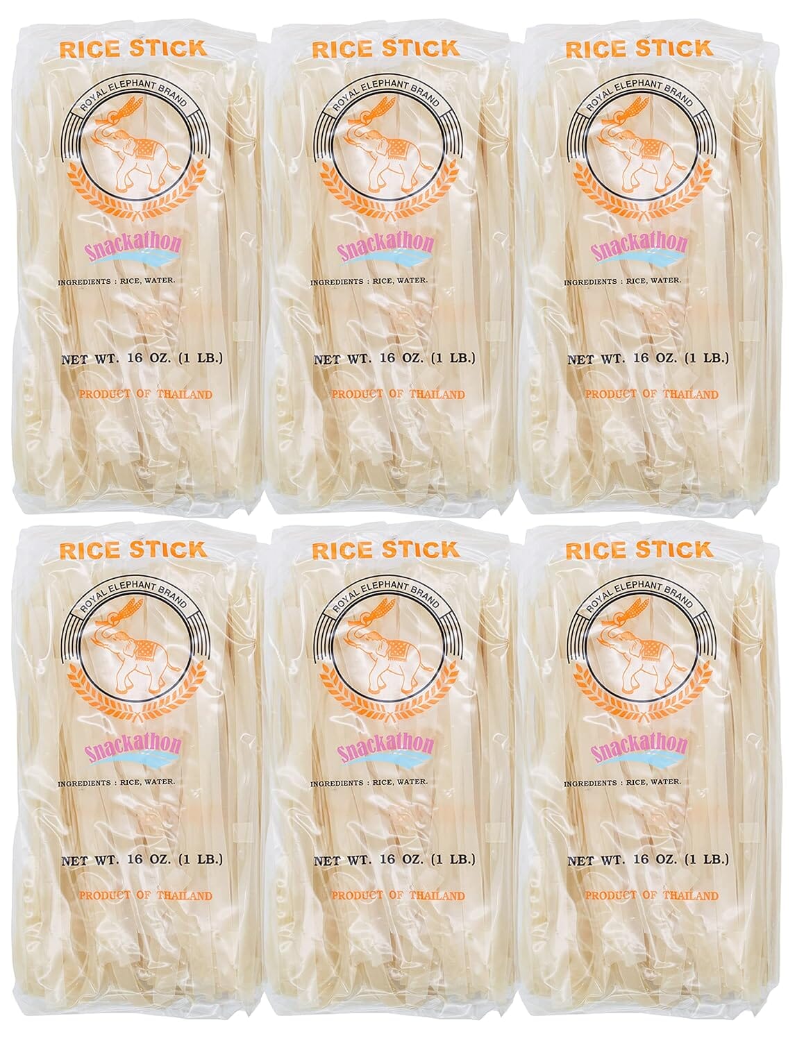 Snackathon Pad Thai Rice Stick Noodles, 16 Ounce Each Snackathon XL-10mm | Pack of 6 