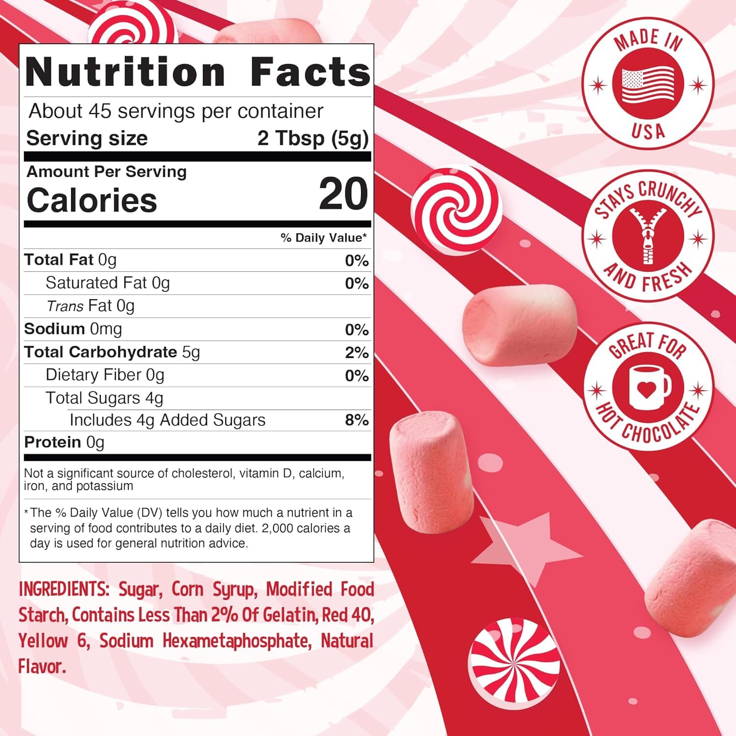 Snackathon Peppermint Mini Dehydrated Marshmallows – 8 oz Resealable Bag (Crunchy Topping for Hot Chocolate, Baking & Desserts) Snackathon 