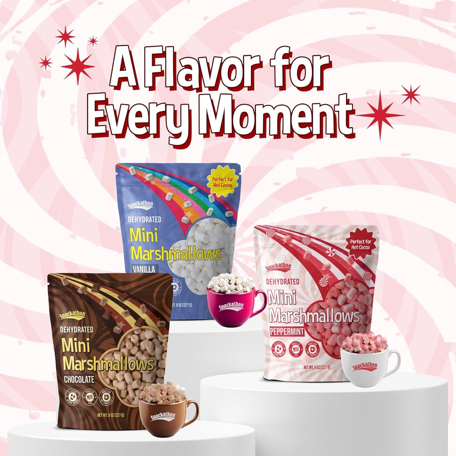 Snackathon Peppermint Mini Dehydrated Marshmallows – 8 oz Resealable Bag Snackathon 