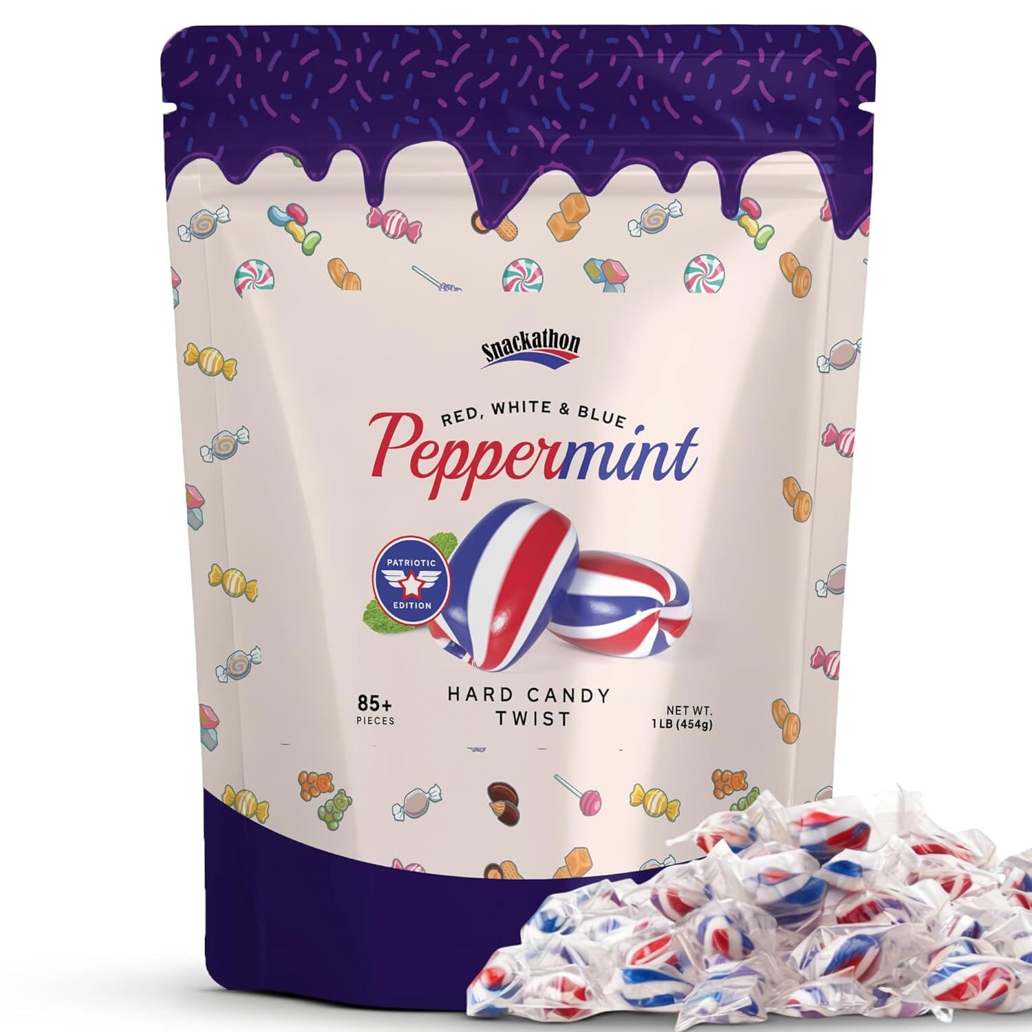 Snackathon Peppermint Twists Hard Candy, Patriotic Red, White & Blue Twists, 1 Pound Snackathon Red, White & Blue Mint 1 Pound 
