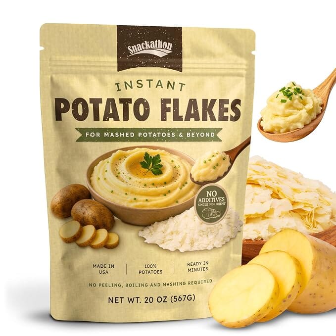 Snackathon Potato Flakes, No Additives, Instant Mashed Potatoes | Single Ingredient, Vegan, Non-GMO, Dairy-Free, Shelf Stable, Ready in Minutes, Grown & Made in USA, For Soups & Baking Snackathon 20 Ounce 