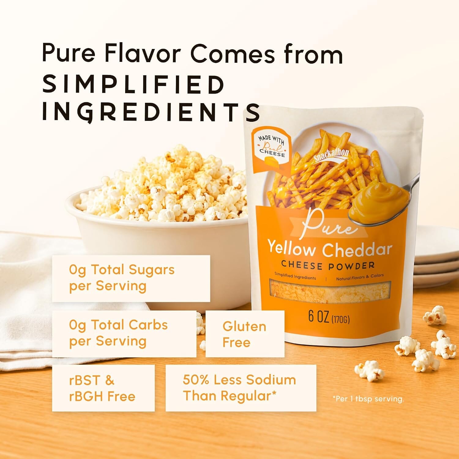 Snackathon Pure Cheddar Cheese Powder, Made with Real Cheddar Cheese Snackathon 