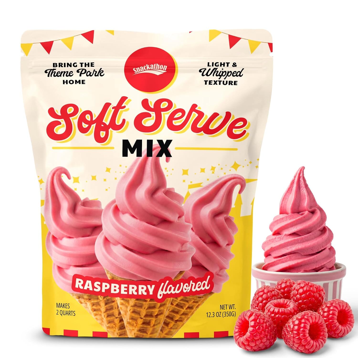 Snackathon Raspberry Soft Serve Mix, Dairy Free Powder, Fruity Soft Serve Ice Cream Mix for Ice Cream Maker, Soft Serve Machine, Whip-Style Frozen Treats, Gluten-Free, Made in USA Snackathon Raspberry 2 Quarts 