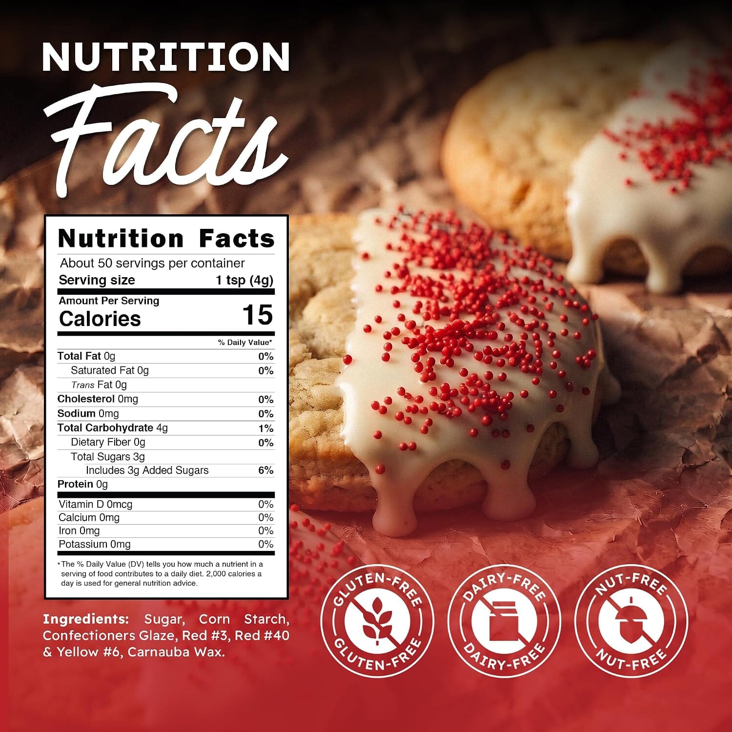 Snackathon Red Nonpareils Sprinkles, 7 oz, Festive Red Sugar Dot Sprinkles Snackathon 