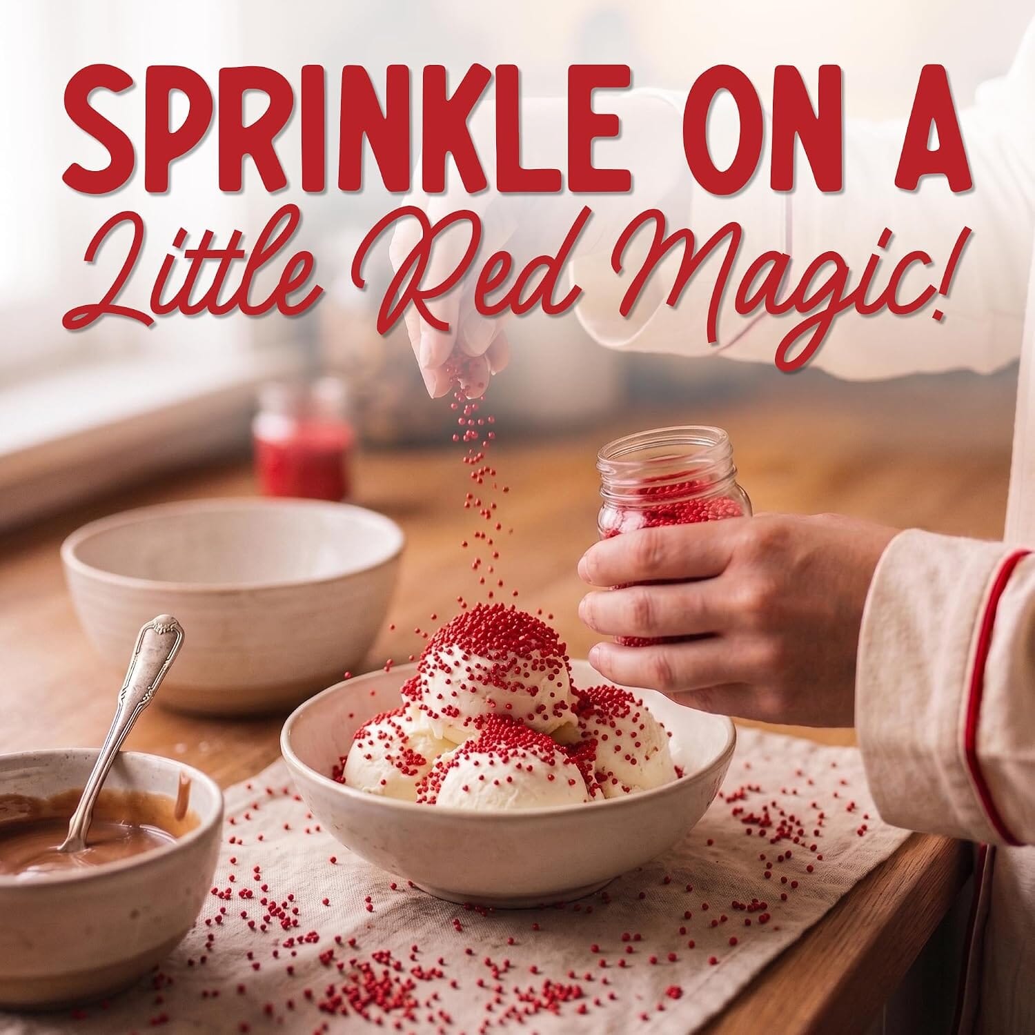 Snackathon Red Nonpareils Sprinkles, 7 oz, Festive Red Sugar Dot Sprinkles, Vibrant Red Candy Dot Toppings, Gluten Free Edible Holiday Baking Decorations for Cake Pops, Ice Cream, Cupcakes & Desserts Snackathon 