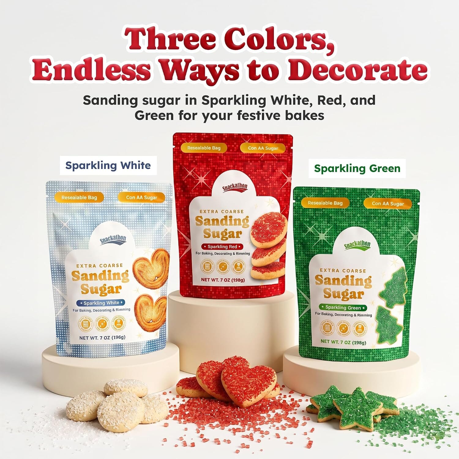 Snackathon Red Sanding Sugar, 7 oz, Extra Coarse for Baking & Decorating, Red Shimmering Crystals, Heat Resistant Sugar Sprinkles, Bright Edible Finishing Sugar for Cupcakes, Cookies & Drinks Snackathon 