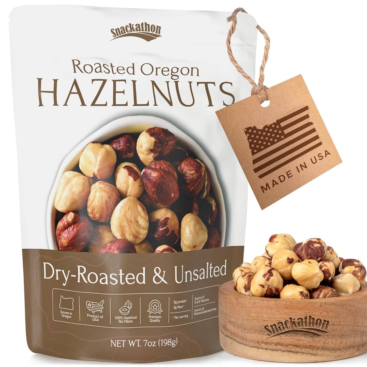 Snackathon Roasted Oregon Hazelnuts – Unsalted, 1 lb & 2 lb Snackathon Foods 7 Ounce 
