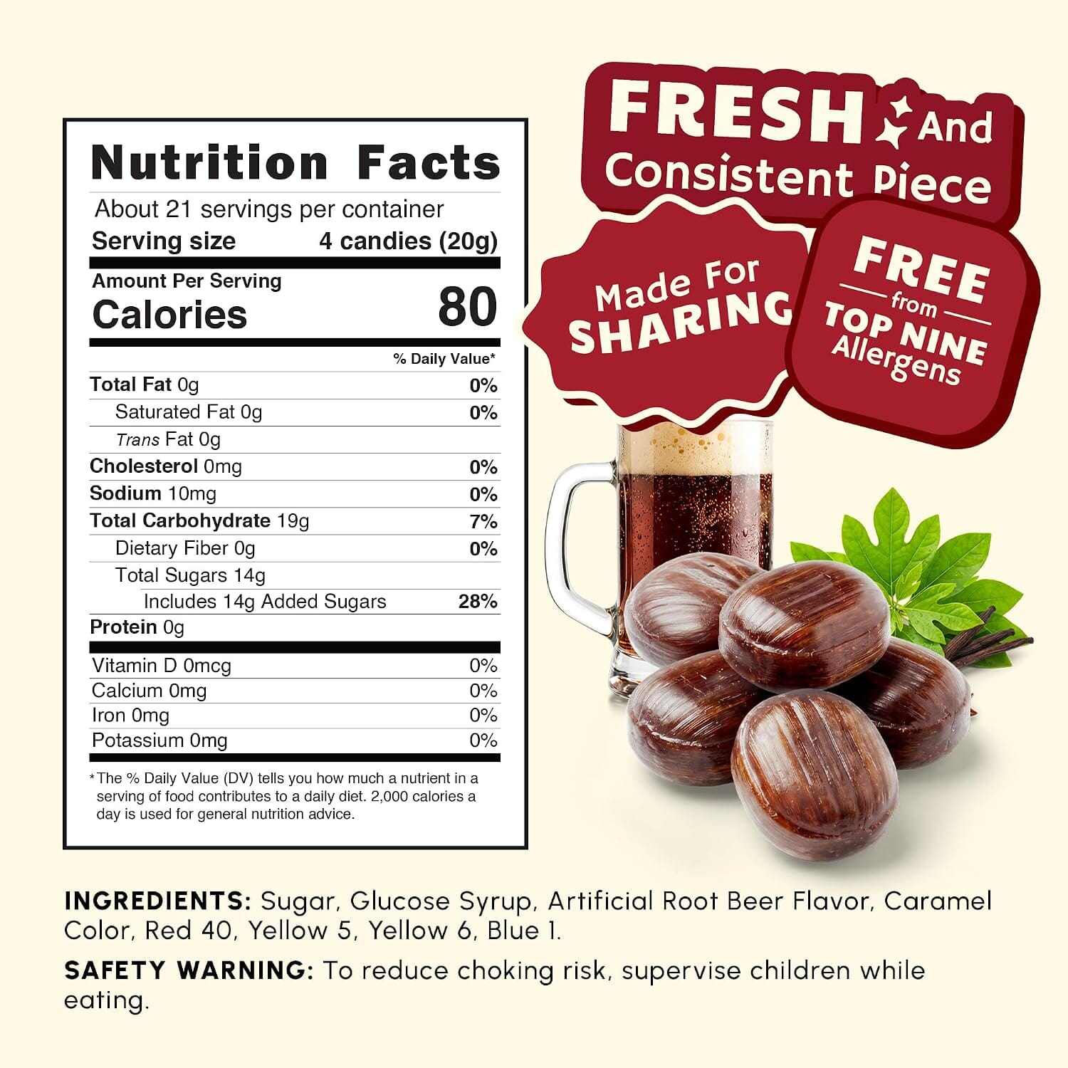 Snackathon Root Beer Barrels Hard Candy, Classic Barrel Shape Snackathon 