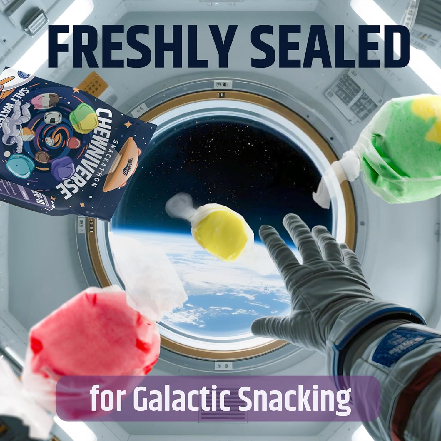 Snackathon Salt Water Taffy Assorted Mix – Chewniverse Edition, 10 Flavor Variety, Individually Wrapped Soft & Chewy Gourmet Candy, Unique 7 oz Themed Bag for Gifting Snackathon 