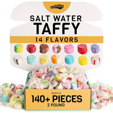 Snackathon Salt Water Taffy Assorted Mix – Flavor Variety, Bulk 2 LB Family Size, Soft & Chewy Gourmet Candy, Individually Wrapped Pieces Snackathon 14 Flavor Variety 
