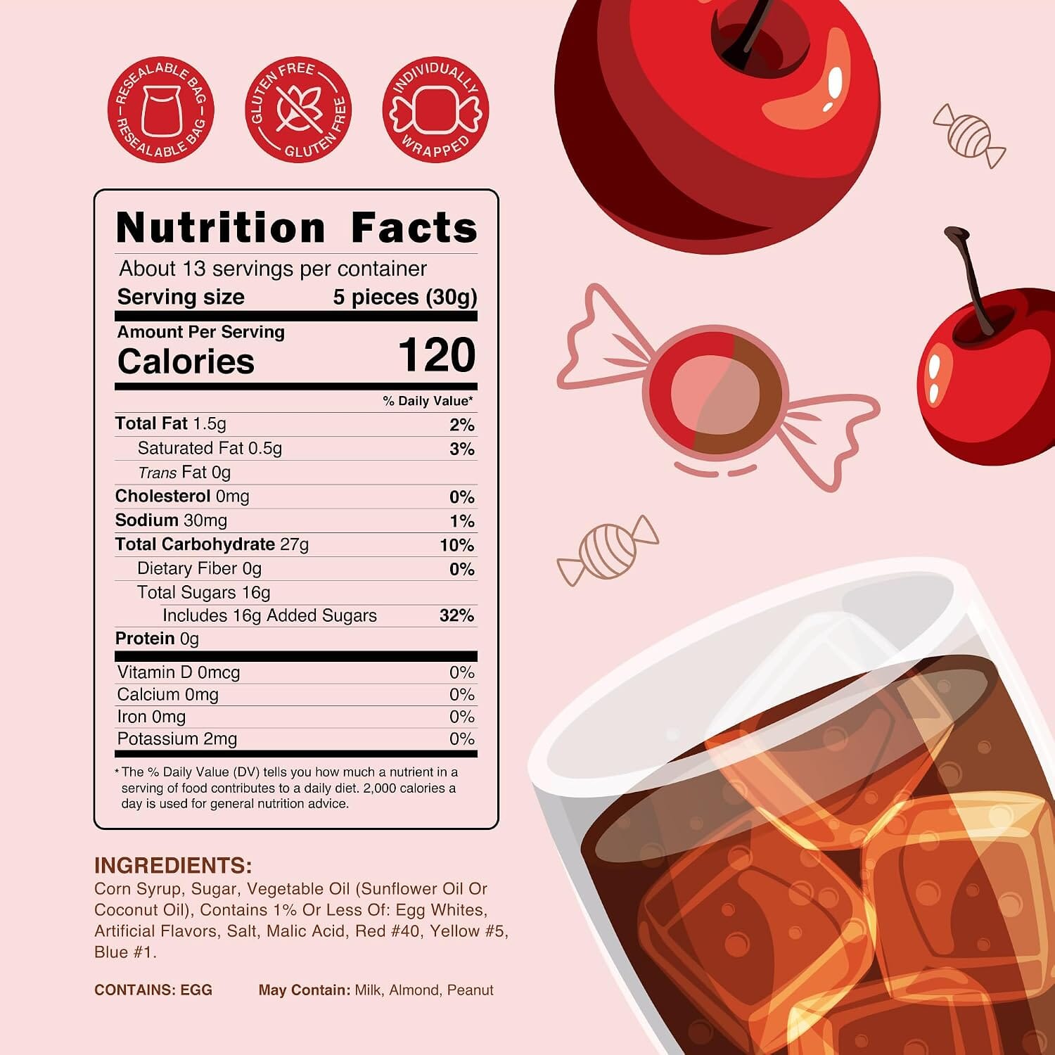 Snackathon Salt Water Taffy Single Flavor, Cherry Cola, Bulk Individually Wrapped Gourmet Candy, Soft & Chewy Sweet Treats, 15 oz Resealable Bag Snackathon 