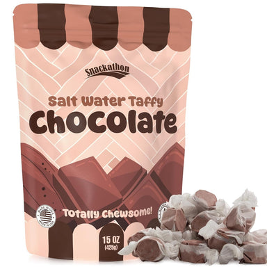 Snackathon Salt Water Taffy Single Flavor, Chocolate, Bulk Individually Wrapped Gourmet Candy, Soft & Chewy Sweet Treats, 15 oz Resealable Bag Snackathon 