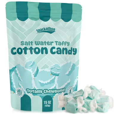 Snackathon Salt Water Taffy Single Flavor, Cotton Candy, Bulk Individually Wrapped Gourmet Candy, Soft & Chewy Sweet Treats, 15 oz Resealable Bag Snackathon 