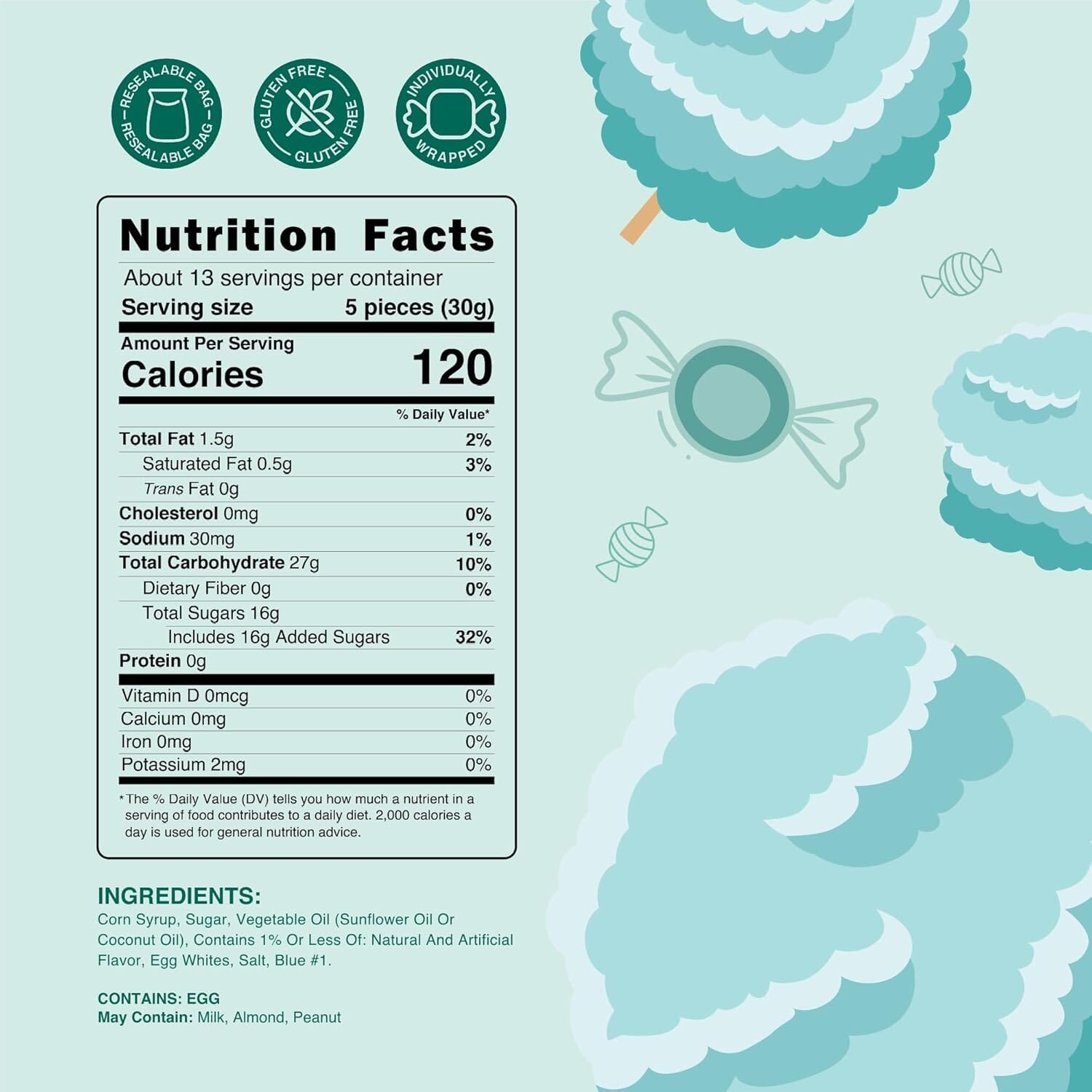 Snackathon Salt Water Taffy Single Flavor, Cotton Candy, Bulk Individually Wrapped Gourmet Candy, Soft & Chewy Sweet Treats, 15 oz Resealable Bag Snackathon 