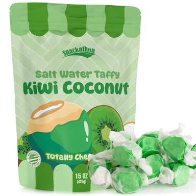 Snackathon Salt Water Taffy Single Flavor, Kiwi Coconut, Bulk Individually Wrapped Gourmet Candy, Soft & Chewy Sweet Treats, 15 oz Resealable Bag Snackathon 