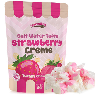 Snackathon Salt Water Taffy Single Flavor, Strawberry Creme, Bulk Individually Wrapped Gourmet Candy, Soft & Chewy Sweet Treats, 15 oz Resealable Bag Snackathon 