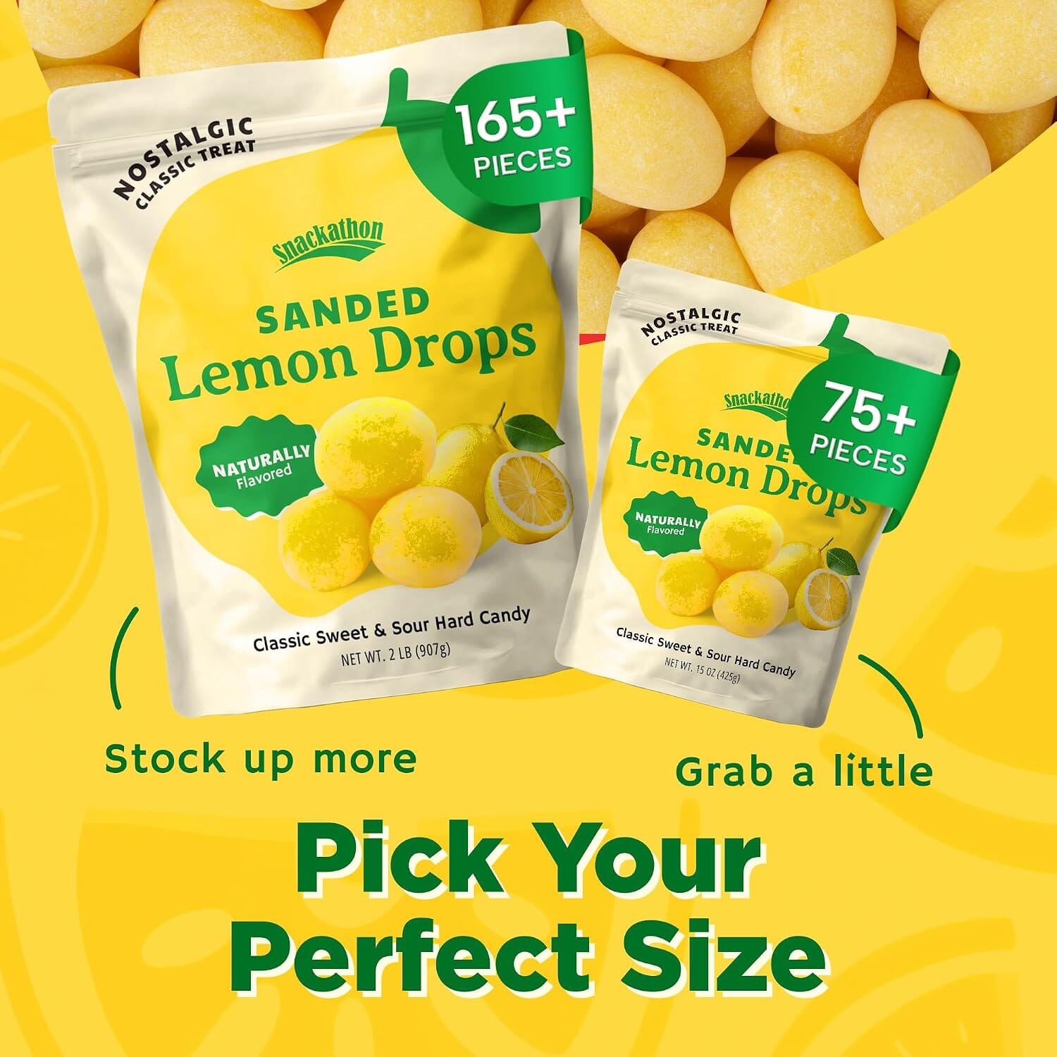 Snackathon Sanded Lemon Drops Hard Candy, Naturally Flavored Snackathon 