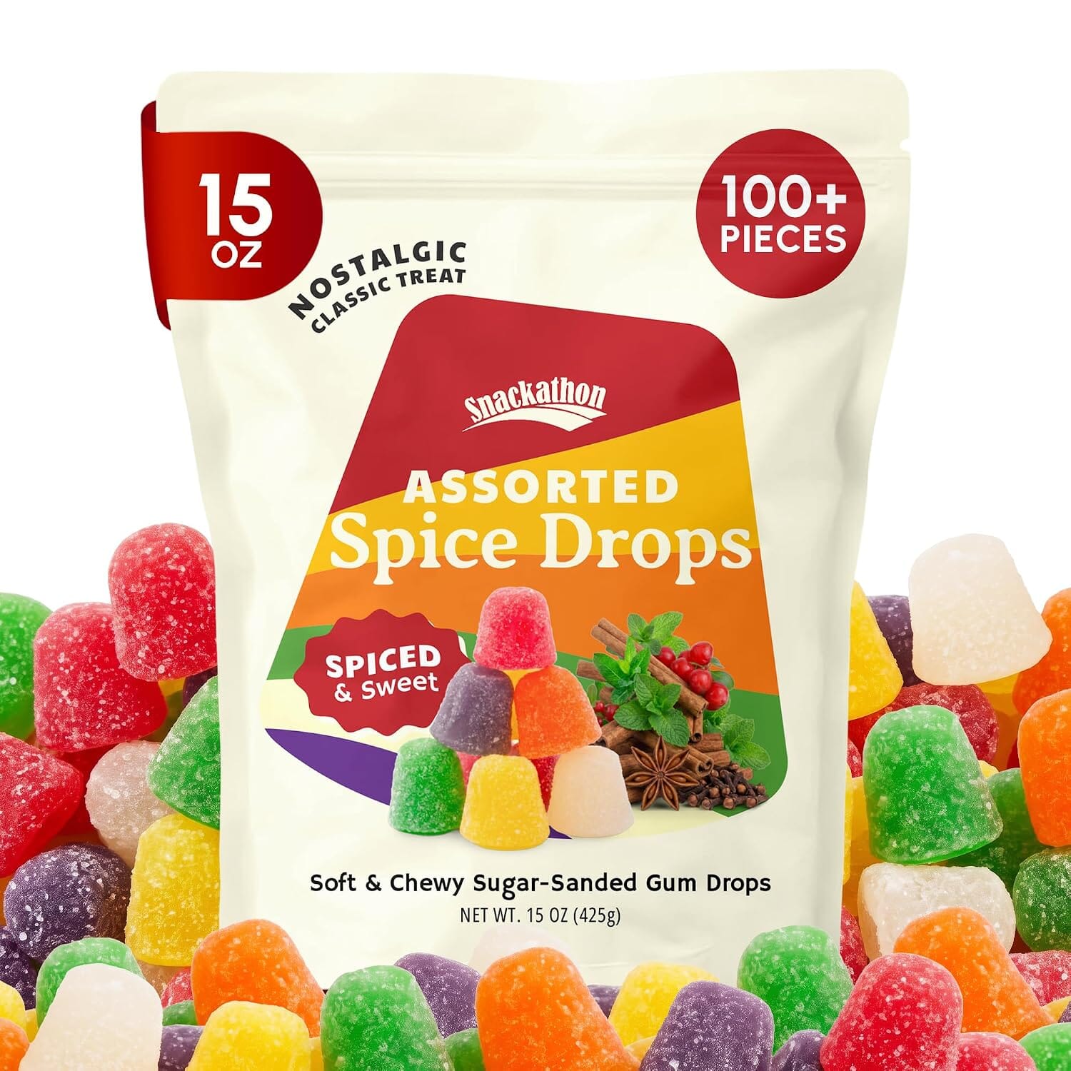 Snackathon Soft & Chewy Spice Drops, Assorted Spiced Gum Drops Candy Snackathon Spice Drops 15 Ounce 