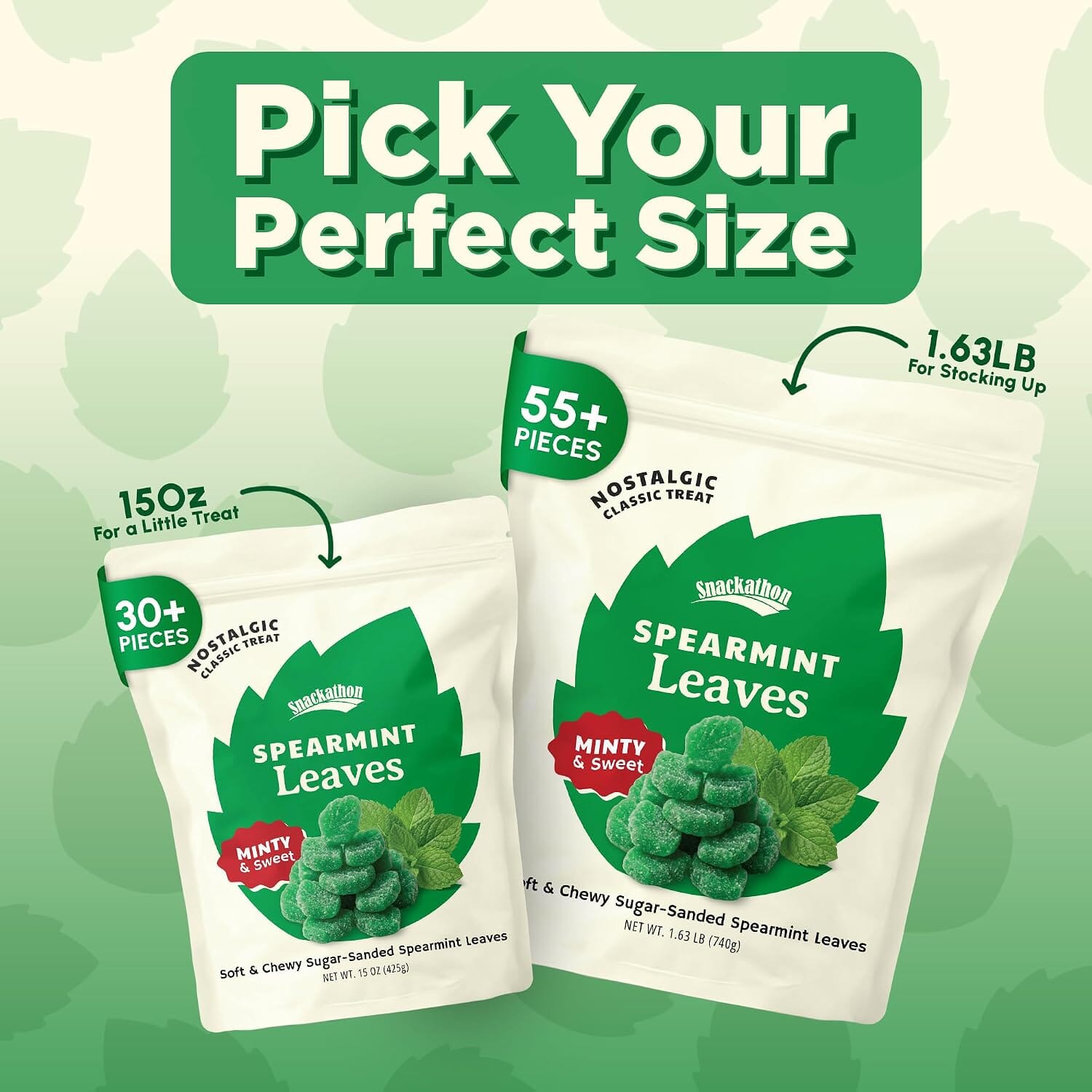 Snackathon Spearmint Leaves Candy, Soft & Chewy Mint Jelly Candy Snackathon 